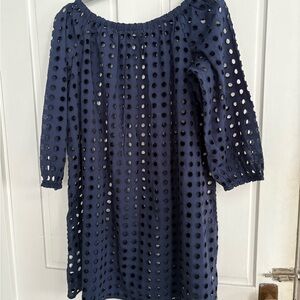 ⭐️$4 when bundled- Loft Navy Blue Eyelet Dress